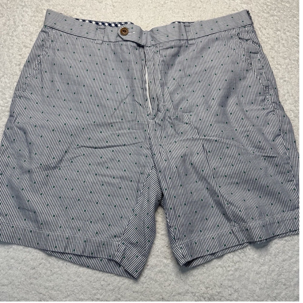 Brooks Brothers Shorts Mens 38W Blue White Striped Embroidered Dot Cotton Chino‎
